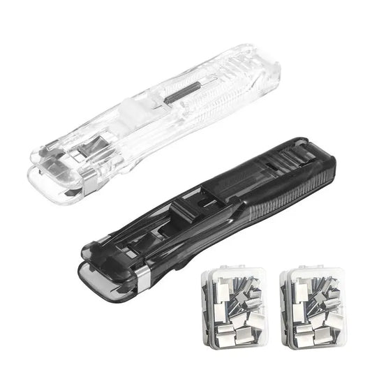 2 Pcs Portable Binder Clip Stapler, with 100 Pcs Small Binder Clips, lacari notepad clip Lacari,Non-Destructive Paper Clam Dispenser for Office, Home, School Effortless Document Organization Practicality office accessories,sohochic
