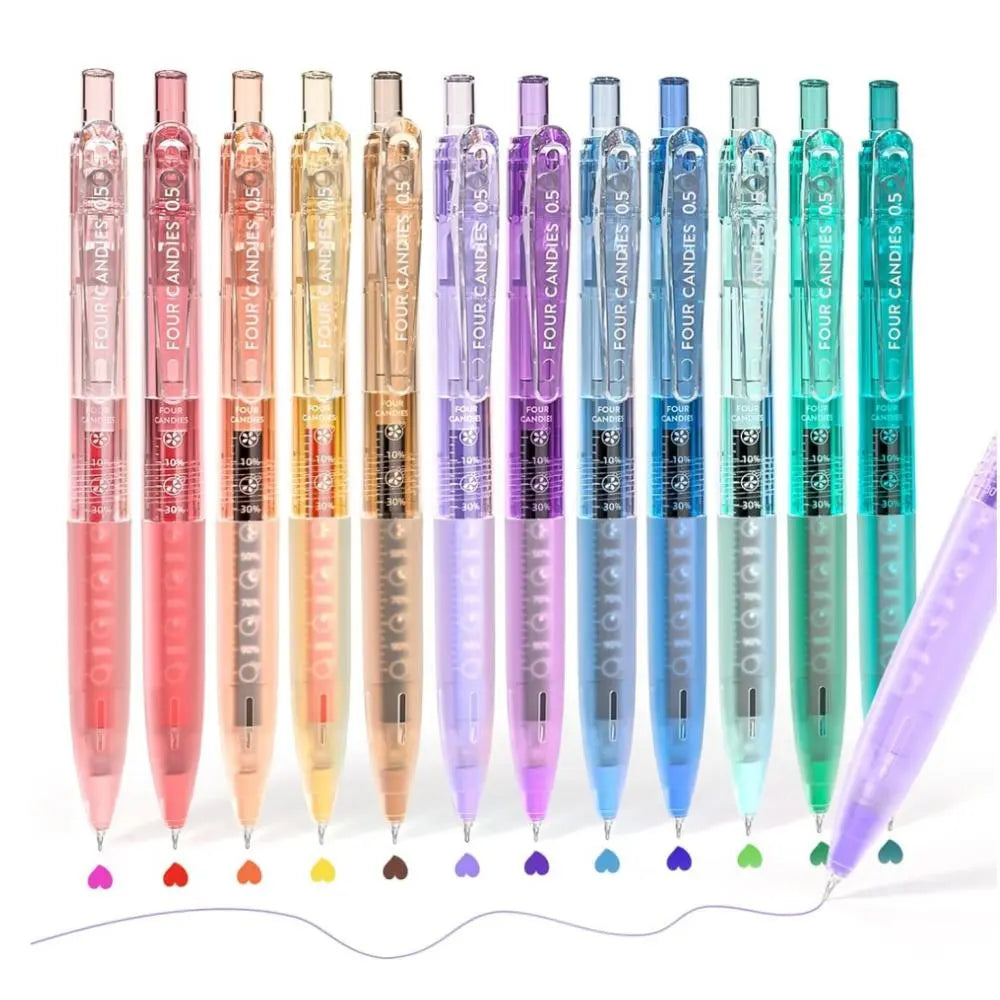 Four Candies Rose Series Aesthetic Gel Pens with pencil case,0.5mm Fine Point Smooth Writing,Cute Girly Kawaii Desk Accessories,Planner & Journal Pens,Black Pink Ink,Nurse & Student Essentials,Back to School Haul,Office & School Supplies
