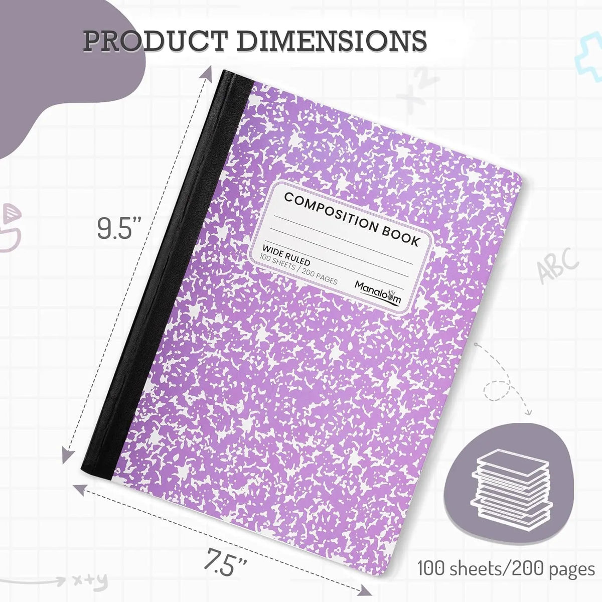 Wide Ruled Composition Notebook, 9.75" x 7.5" - Durable Marble Covers - 100 Sheets/200 Pages - Assorted Colors