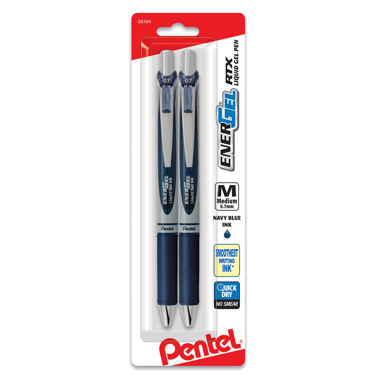 Pentel EnerGel RTX Retractable Liquid Gel Pen, (0.7mm), Medium Line, Metal Tip, Black Ink, Pack of 2 (BL77BP2A)