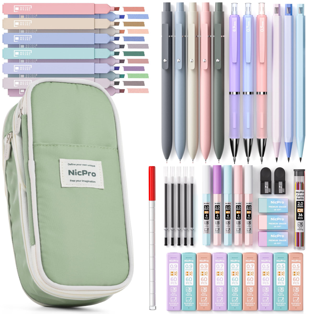 Nicpro School Supplies Stationary Set with Pencil Case, 50 PCS Black