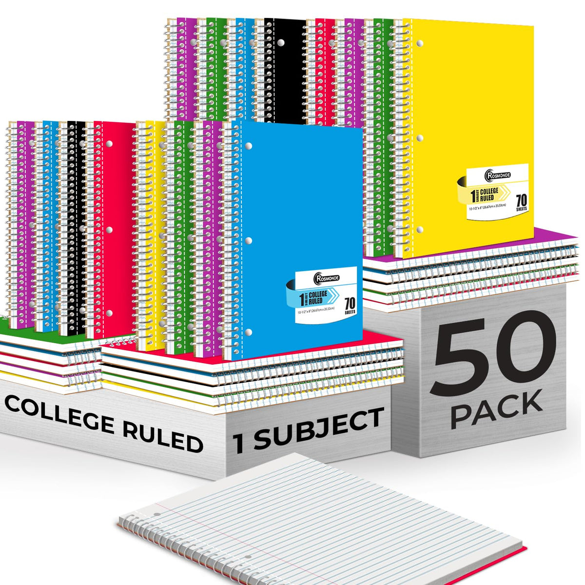 Rosmonde Spiral Notebook, 12 Pack, 1 Subject, College Ruled, 70 Sheets