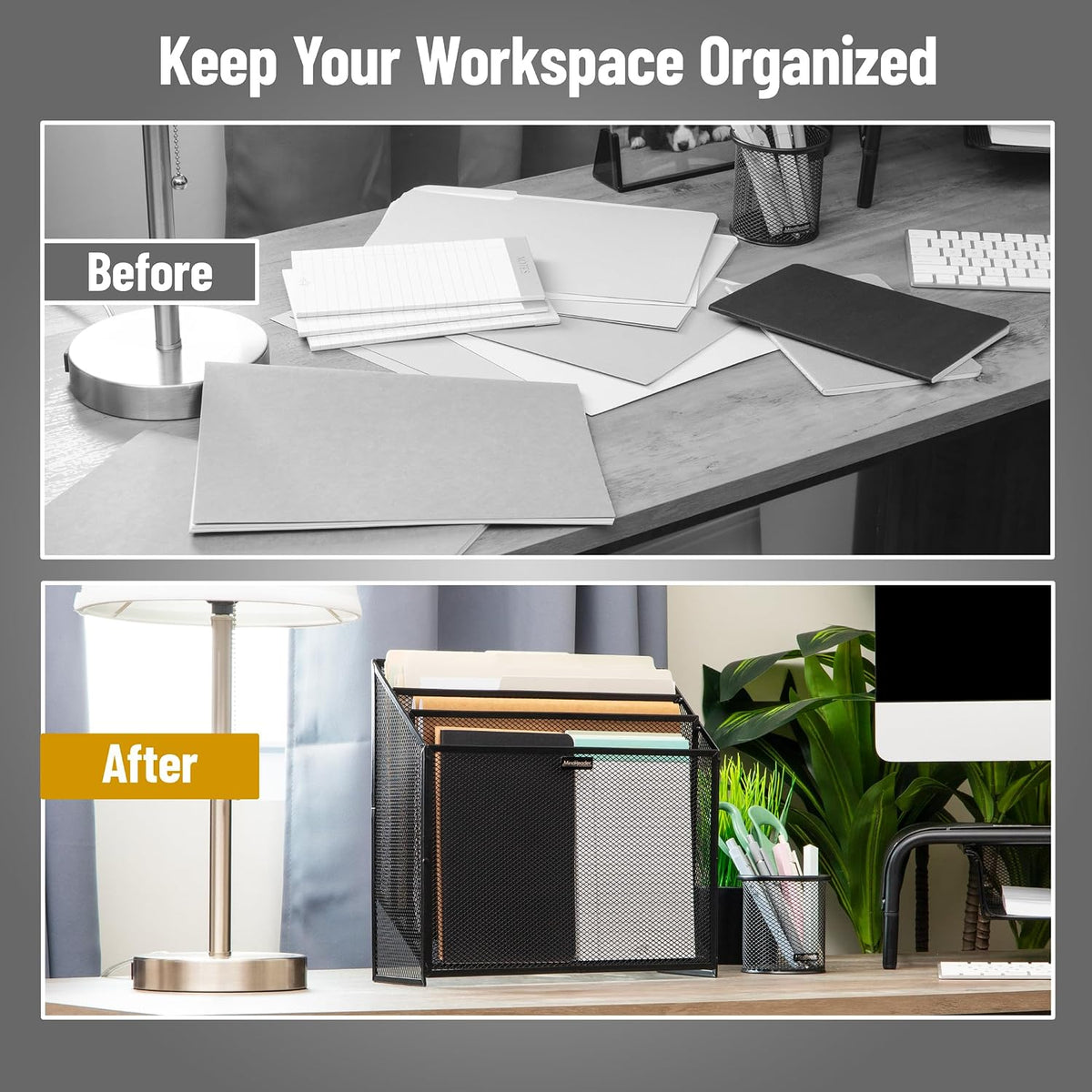 Mind Reader Vertical File Storage, Desktop Organizer, Workspace, Office, Metal Mesh, 12.5"L x 3.75"W x 11.5"H, Black