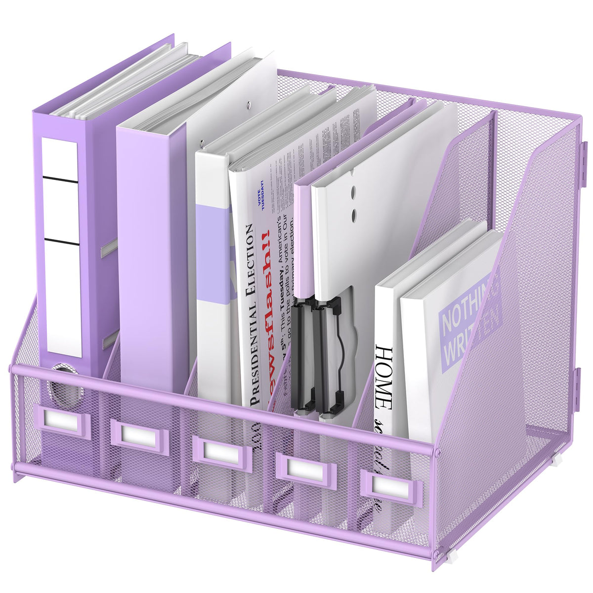 SUPEASY Desk Organizers Metal Desk Magazine File Holder with 5 Vertical Compartments Rack File Organizer for Office Desktop, Classroom, Home Workspace, Black