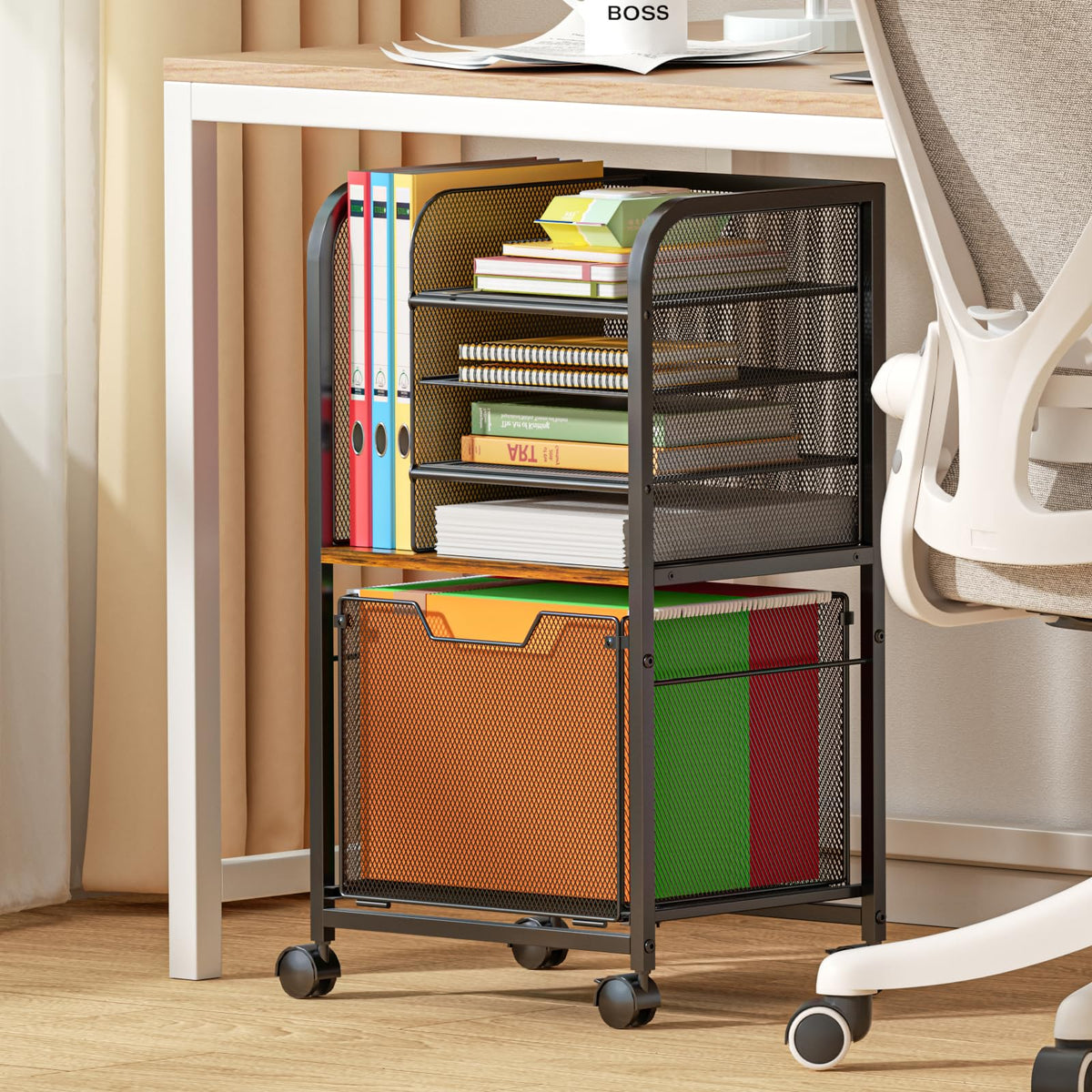 Feyejade 6-Tier Rolling File Cart Multi Mobile Drawer Cabinet Black