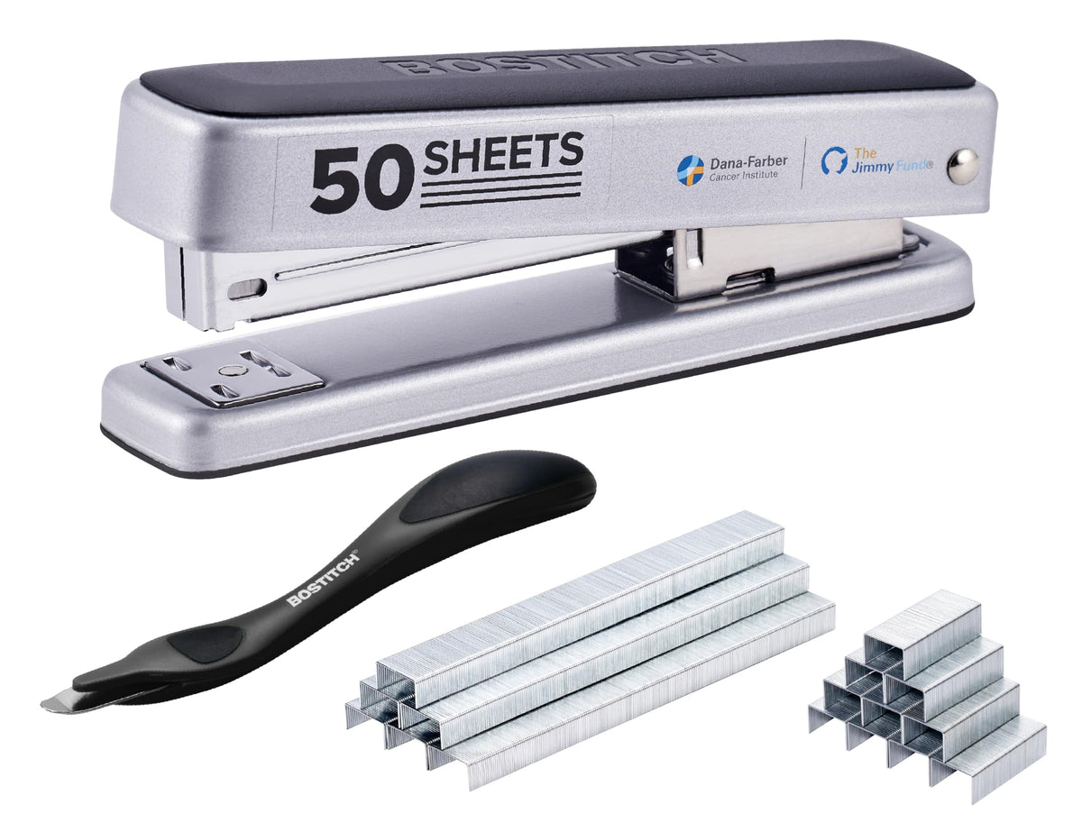 Bostitch Titan Heavy Duty Metal Stapler, 50 Sheet Capacity with 1250 Staples and Ergonomic Staple Remover, Jam Free Stapling, Full Strip Stapler for Desk, Office and Classroom, Purple