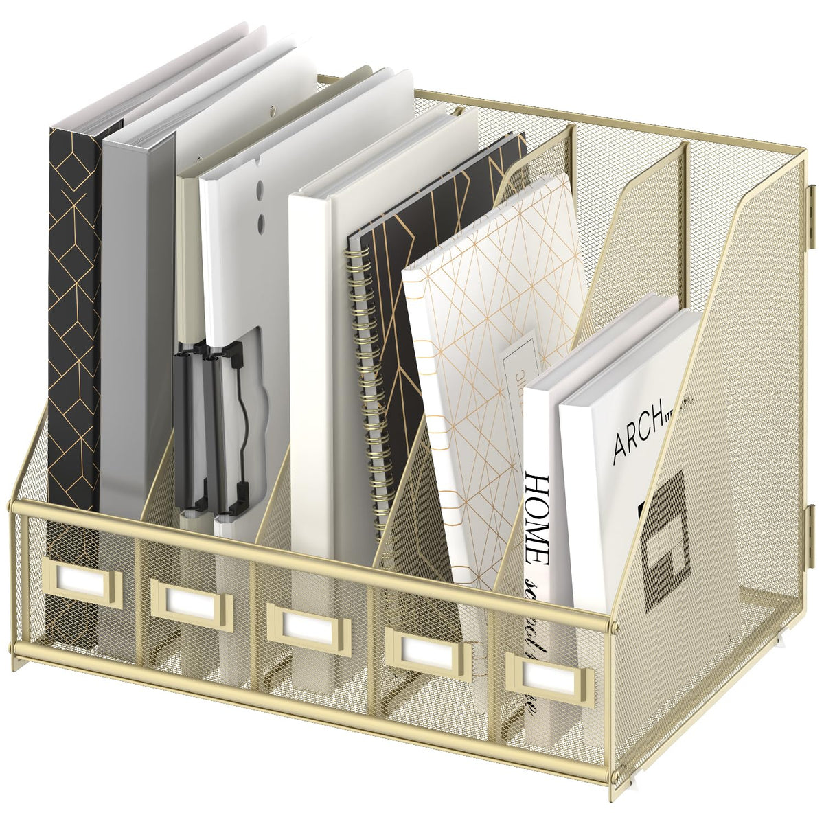 SUPEASY Desk Organizers Metal Desk Magazine File Holder with 5 Vertical Compartments Rack File Organizer for Office Desktop, Classroom, Home Workspace, Black