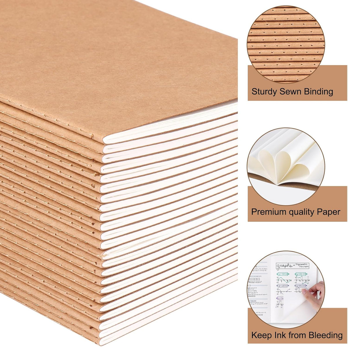 EOOUT 24 Pack Blank Kraft Notebooks, A5 Journals Notebook Bulk, Unlined Paper Sketchbooks, 8.3x5.5in 60 Pages Travel Journal Set for Journaling, Student, Kids, Writing