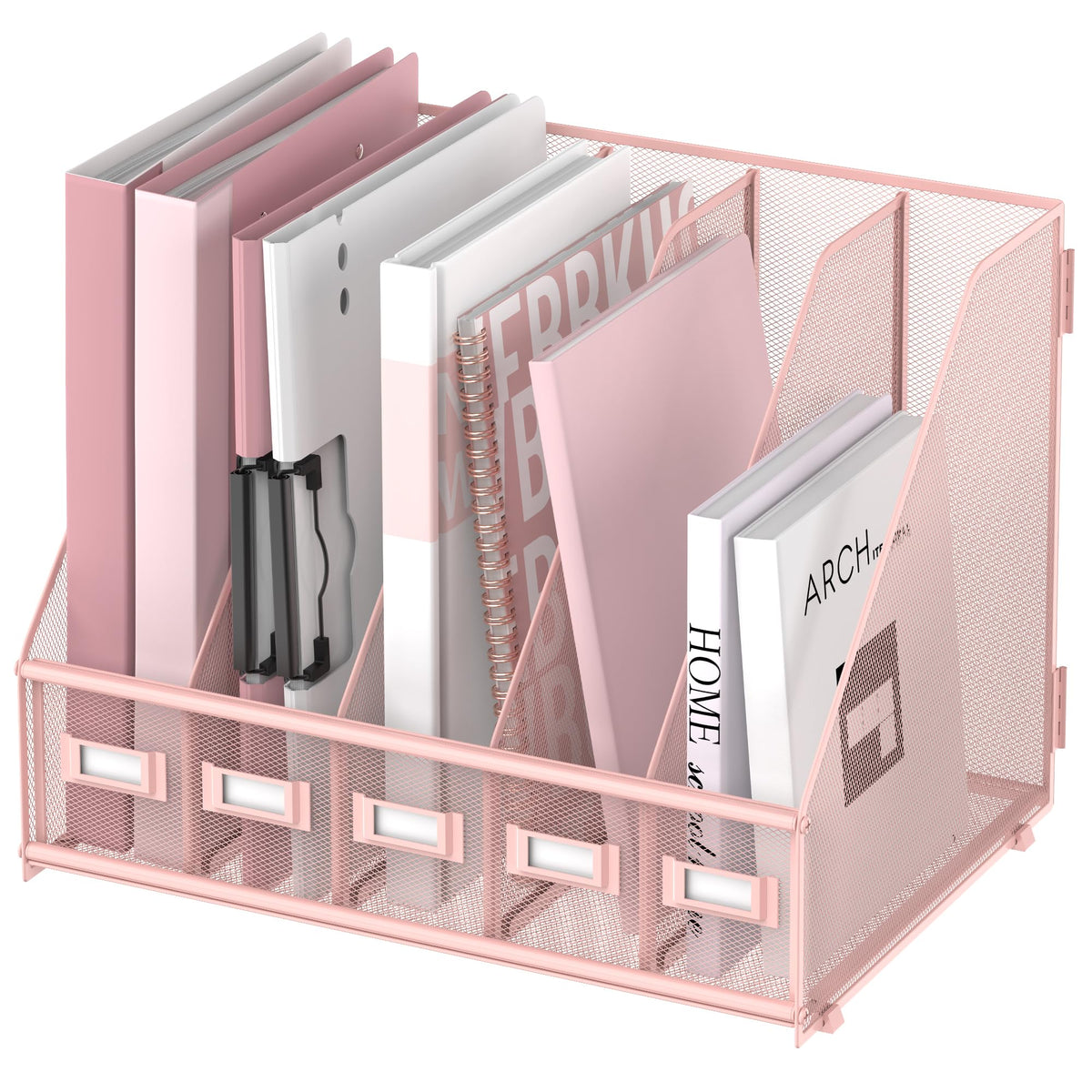 SUPEASY Desk Organizers Metal Desk Magazine File Holder with 5 Vertical Compartments Rack File Organizer for Office Desktop, Classroom, Home Workspace, Black