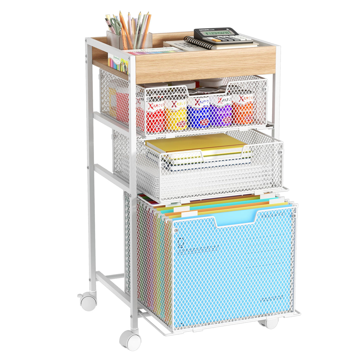 SWTYMIKI Rolling File Cart with Drawers - 5 Tier Art Craft Rolling Organizer Cart - Office Storage &Organization, Mobile Metal File Cabinet for Office and Home Espresso