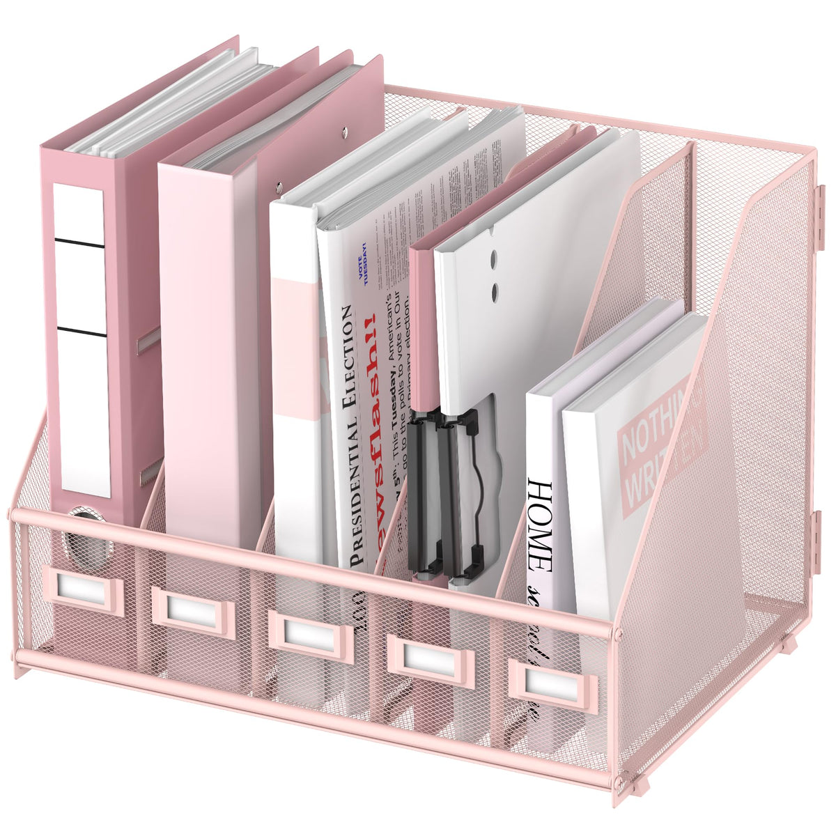 SUPEASY Desk Organizers Metal Desk Magazine File Holder with 5 Vertical Compartments Rack File Organizer for Office Desktop, Classroom, Home Workspace, Black