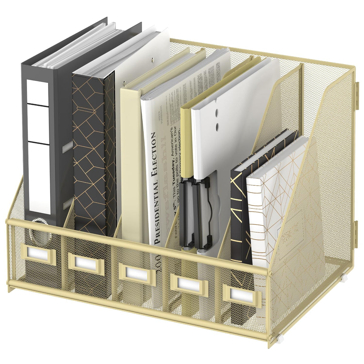 SUPEASY Desk Organizers Metal Desk Magazine File Holder with 5 Vertical Compartments Rack File Organizer for Office Desktop, Classroom, Home Workspace, Black