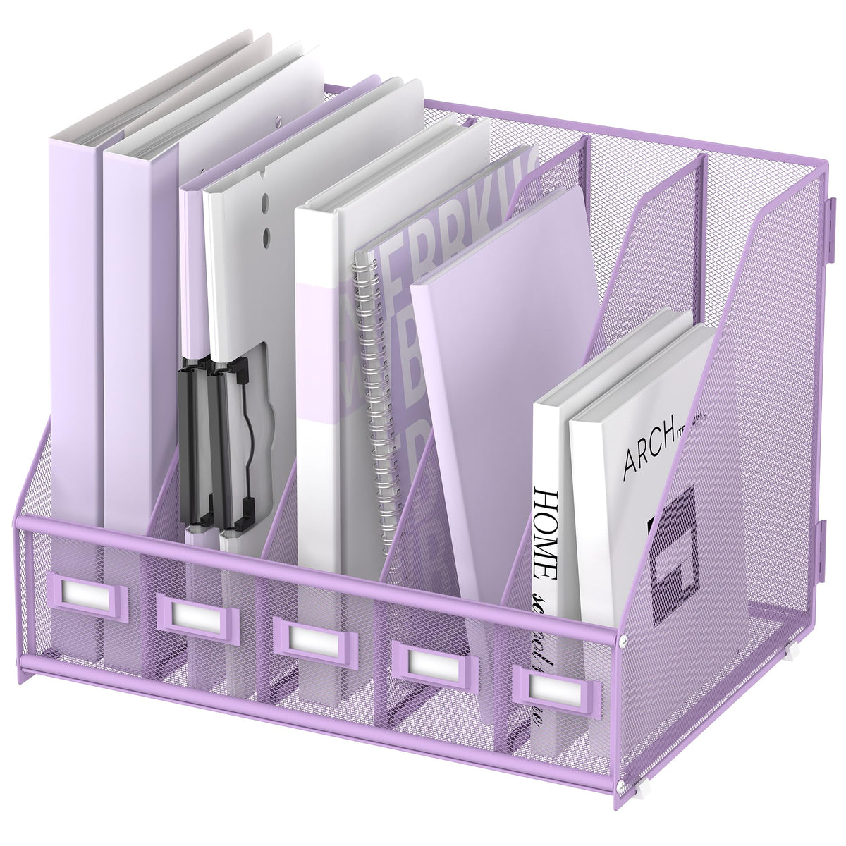 SUPEASY Desk Organizers Metal Desk Magazine File Holder with 5 Vertical Compartments Rack File Organizer for Office Desktop, Classroom, Home Workspace, Black