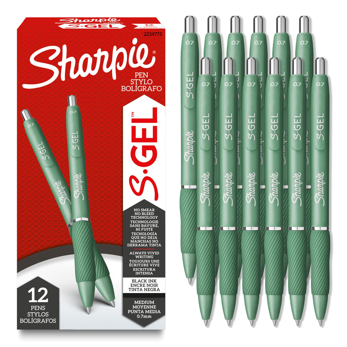 Sharpie S-Gel Gel Pens, Pearl White Body, Black Ink, Medium Point (0.7mm), 12 Count - For Journaling, Writing, Note-Taking, School, Office Supplies