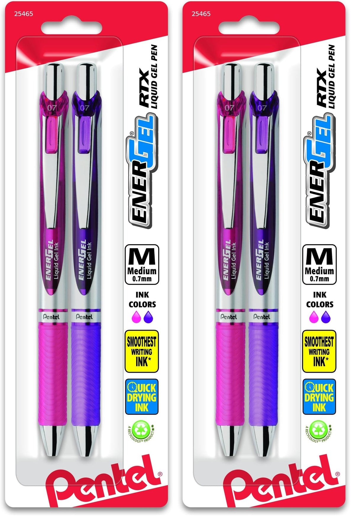 Pentel EnerGel RTX Retractable Liquid Gel Pen, (0.7mm), Medium Line, Metal Tip, Black Ink, Pack of 2 (BL77BP2A)