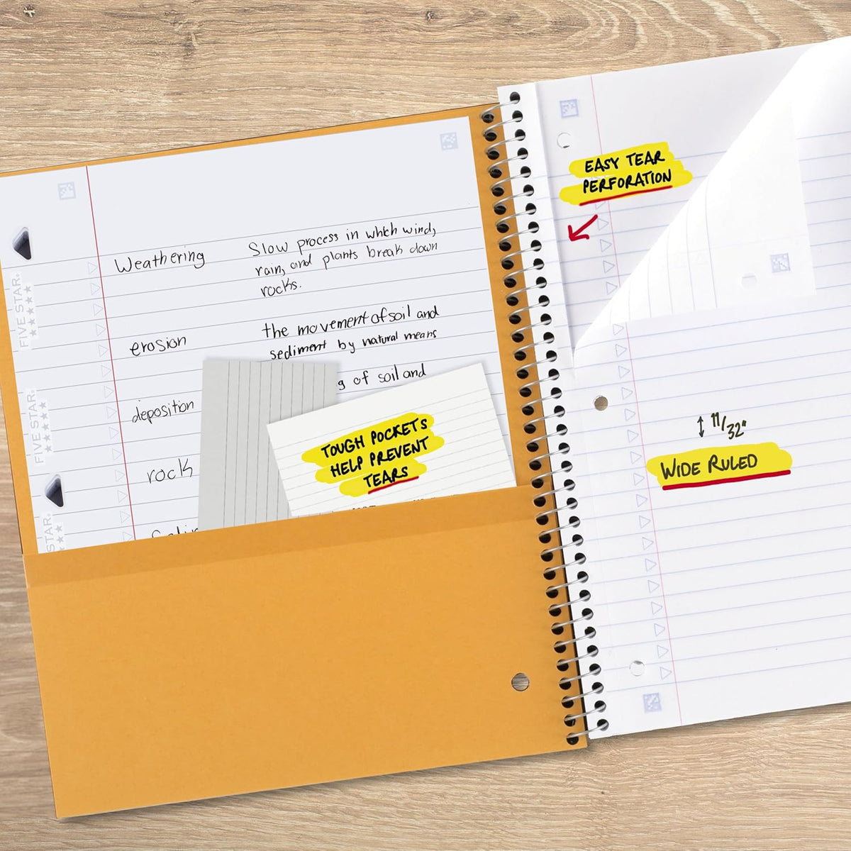Five Star Spiral Notebook + Study App, 6 Pack, 1 Subject, Wide Ruled 8" x 10.5" Paper, 100 Sheets, Fights Ink Bleed, Water Resistant Cover, Assorted Colors (38042)