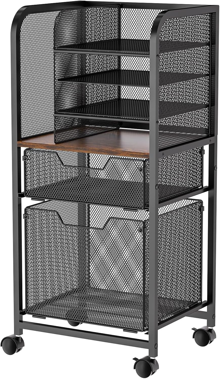 Feyejade 6-Tier Rolling File Cart Multi Mobile Drawer Cabinet Black