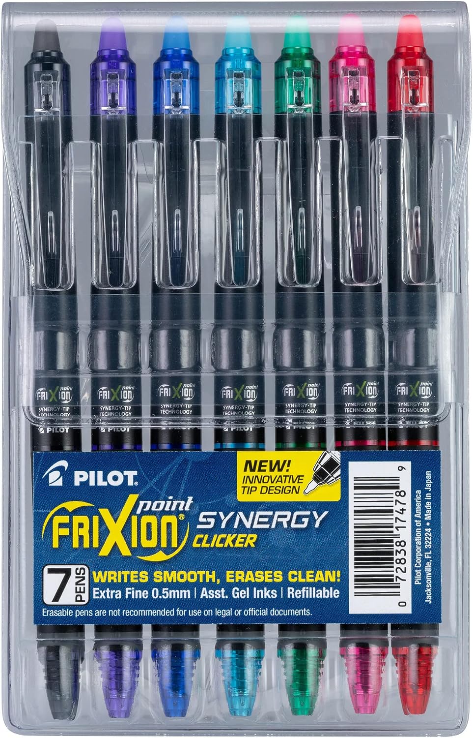 PILOT FriXion Synergy Clicker Erasable Pens, Pack of 7, Assorted Colors