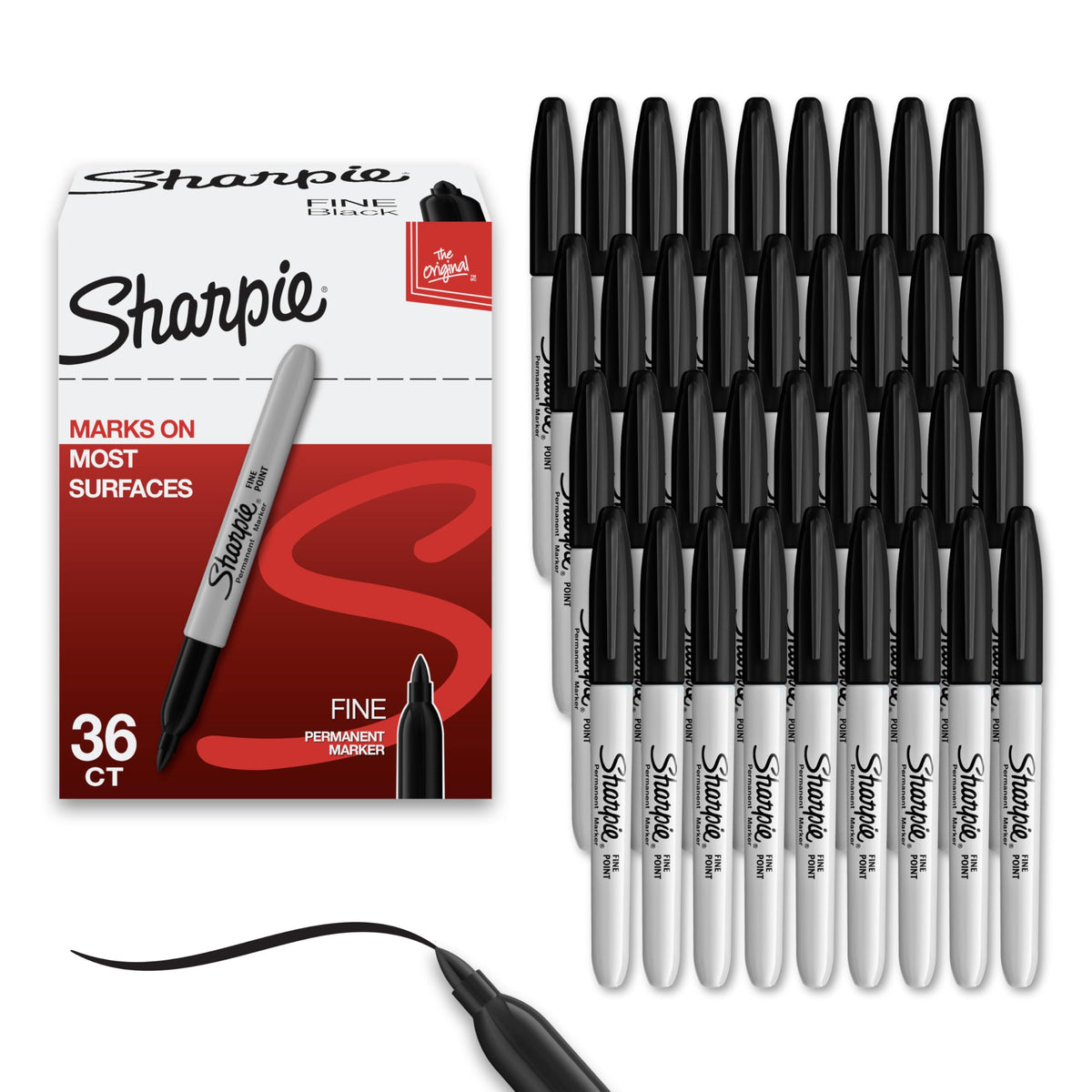 Sharpie Permanent Markers, Fine Tip, Black, 12 Count - Quick Drying, Fade Resistant, For Wood, Plastic, Paper, Metal, And More