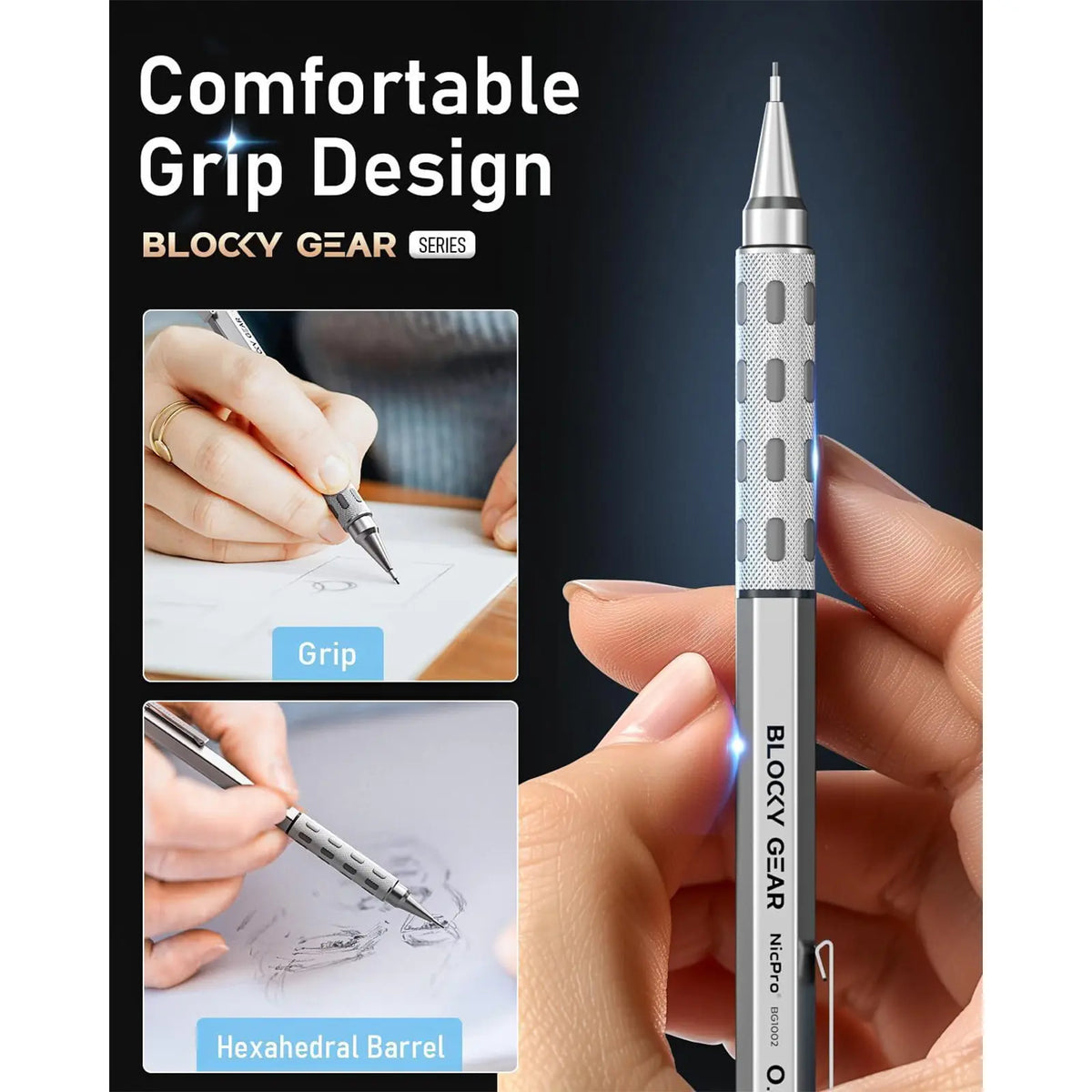 Nicpro 5-Pack Compact Metal-Body Mechanical Pencils Set with Case, Multi-Size 0.3/0.5/0.7/0.9/2mm Lead Holders, 21 Tubes Refills, Artist Drawing Tool for Office & Art Stationery Supplies, Compact Metal Pencils