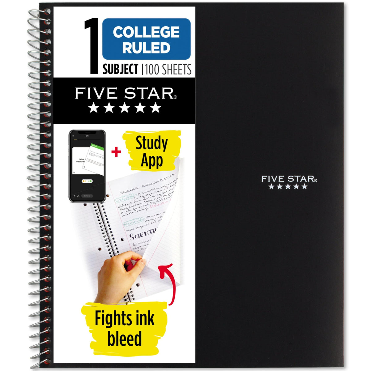 Five Star Spiral Notebook + Study App, 1 Subject, College Ruled Paper, 8.5" x 11", 100 Sheets, Blue (Color May Vary) (72565)
