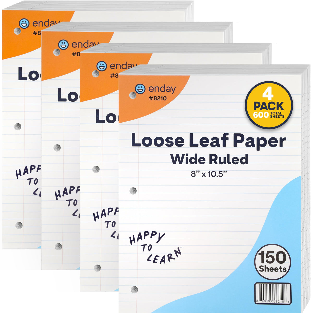 Loose Leaf Paper Notebook Paper, 8" x 10.5" Filler Paper White, 3 Hole Punched Binder Paper for 3 Ring Binders, Lined Paper 150 Sheets Per Pack - By Enday