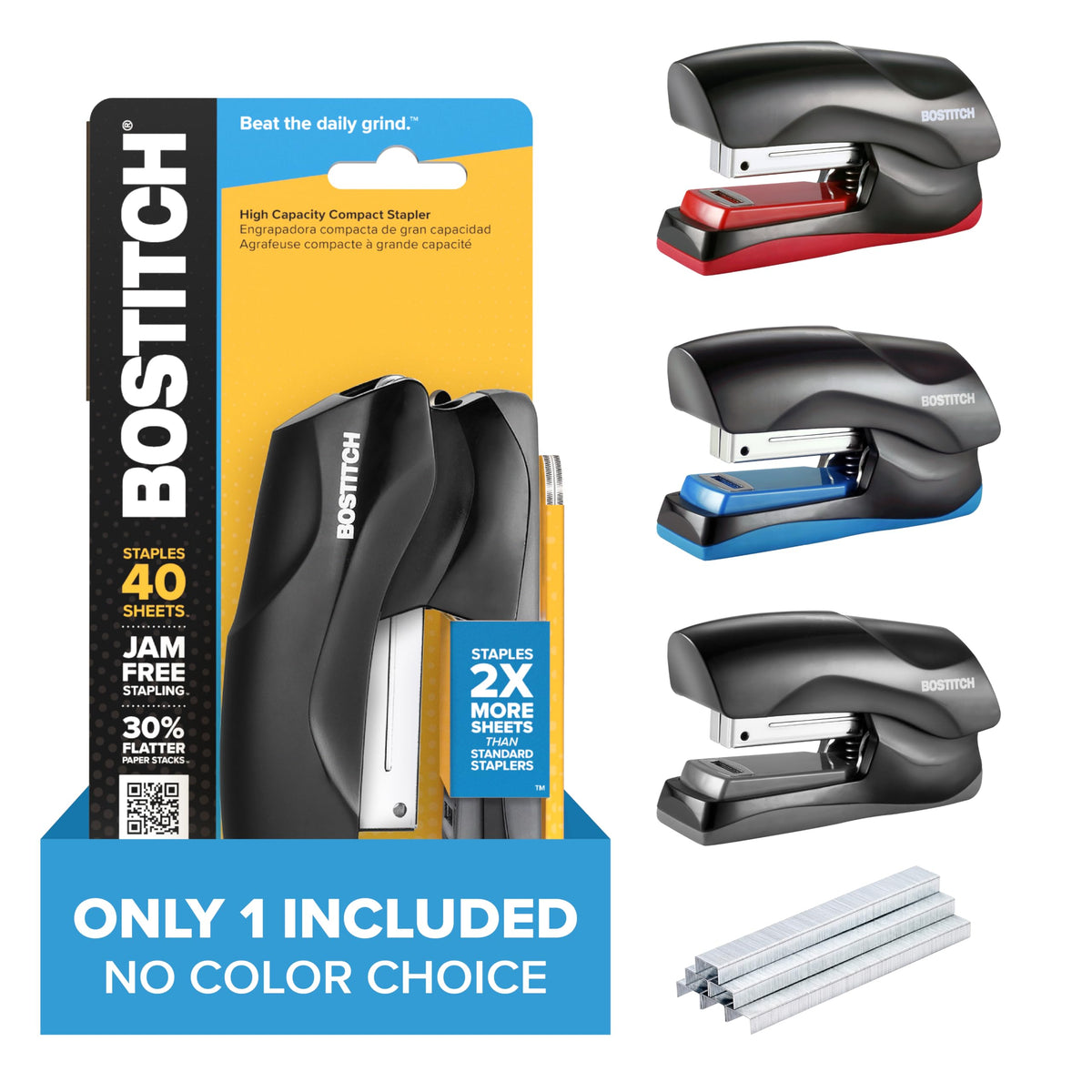 Bostitch Office Heavy Duty Stapler, 40 Sheet Capacity, No Jam, Half Strip, Fits into the Palm of Your Hand, For Classroom, Office or Desk, Gold Chrome