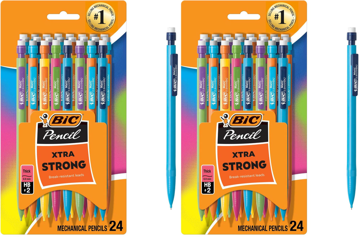 BIC Xtra Strong Mechanical Pencils with Erasers, Thick Point (0.9mm), 24-Count, Mechanical Pencils for School or Office Supplies