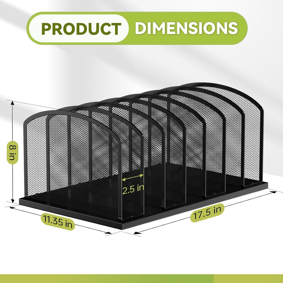 MINDEPOT Desk File Organizer 7 Sections Upright Mesh File Sorter Organizer for Desk, Office Organization File Holder for Home, Office & Classroom (Black, 1Pack)