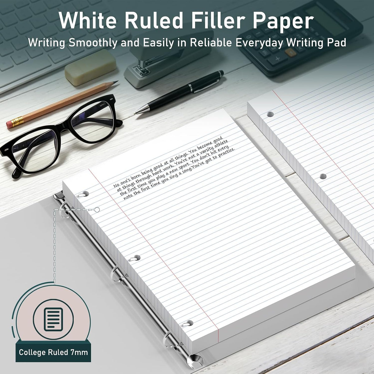 6 Pack Loose Leaf Paper, 130 Sheets Notebook, 8 x 10.5 Filler Paper Pads
