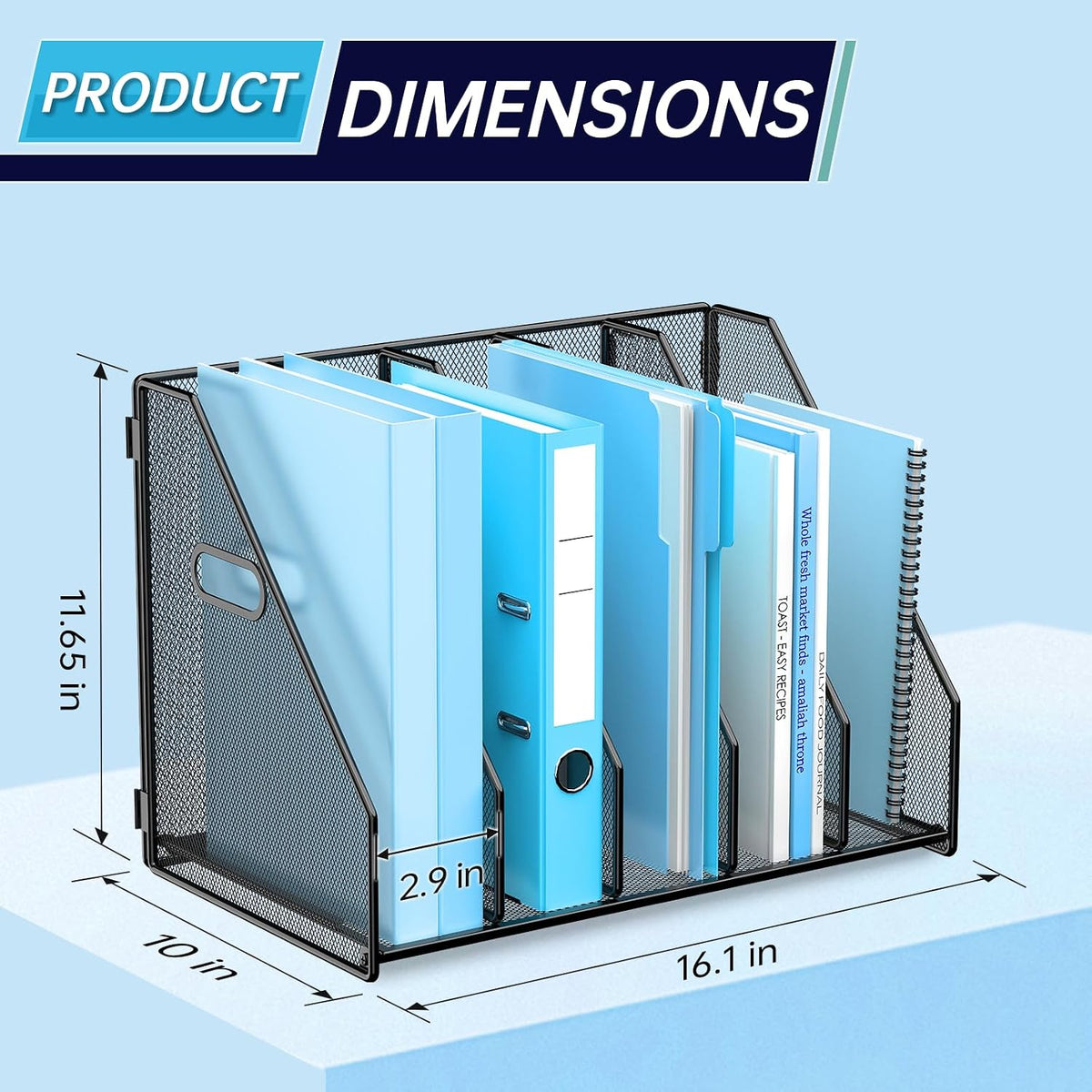 MINDEPOT Desk File Organizer Folder Holder with 5 Vertical for Office Black