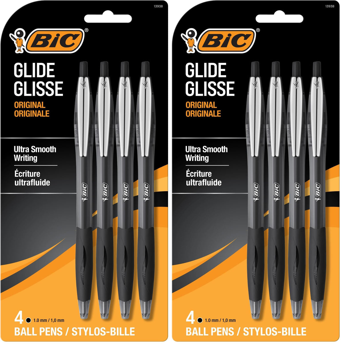 BIC Glide Black Retractable Ballpoint Pens, 1.0mm Medium Point, 4-Count