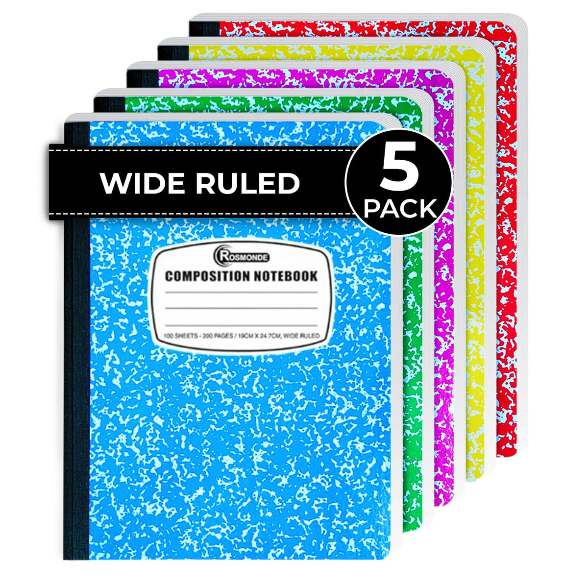 Rosmonde 12 Pack Bulk Composition Notebook Wide Ruled, Assorted Colors