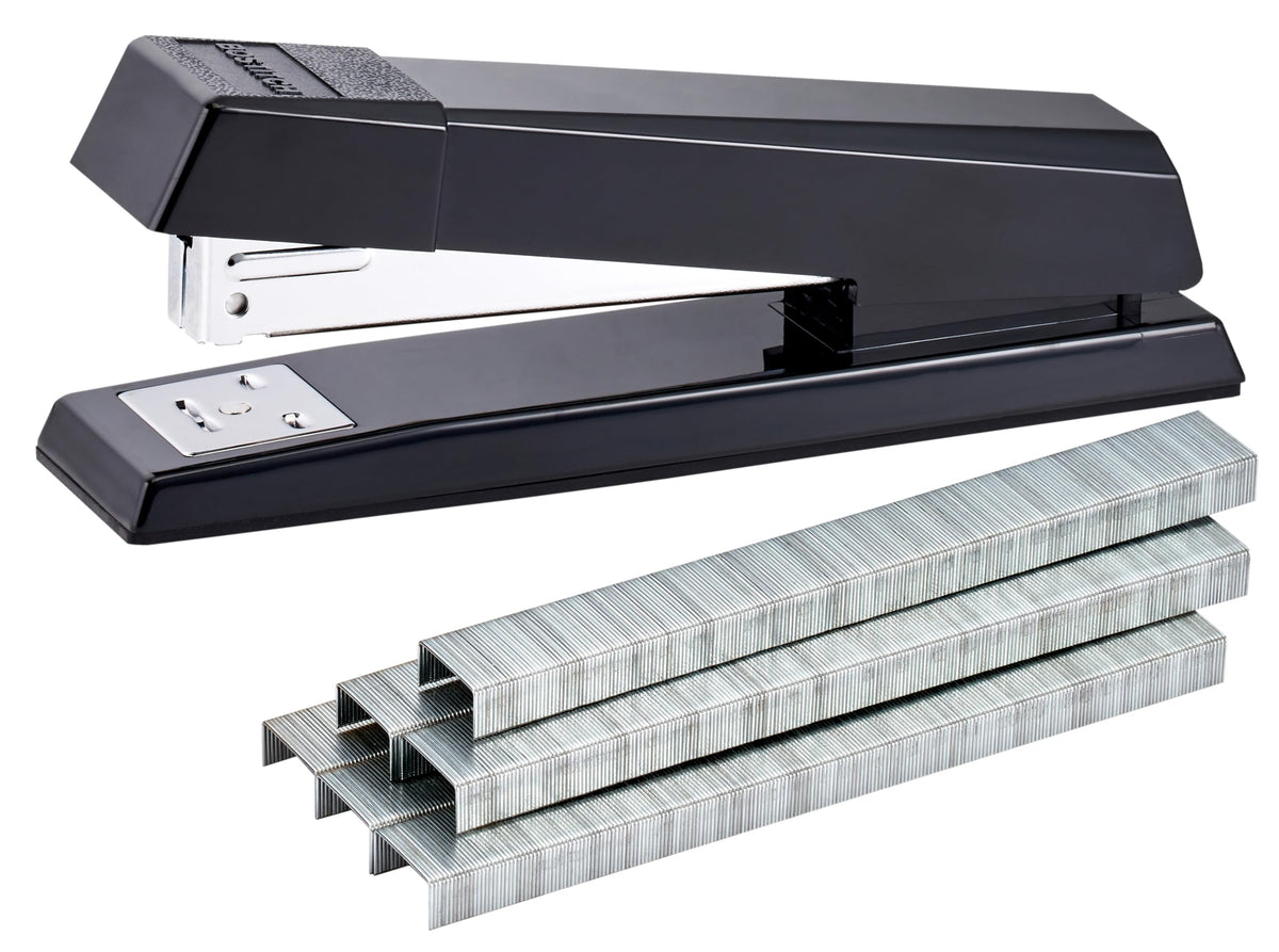 Bostitch Office No-Jam Premium Desktop Stapler, Full-Strip, Black, 1,250 Staples Included, 3-Pack
