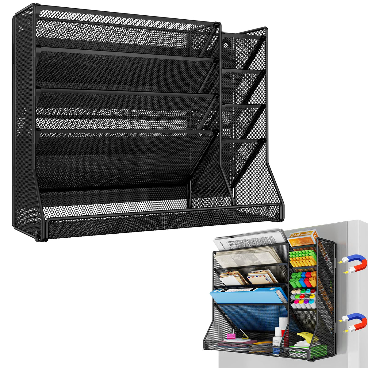 Jakyitvi Adjustable 5 Tiers Wall File Organizer Metal Hanging Holder Black