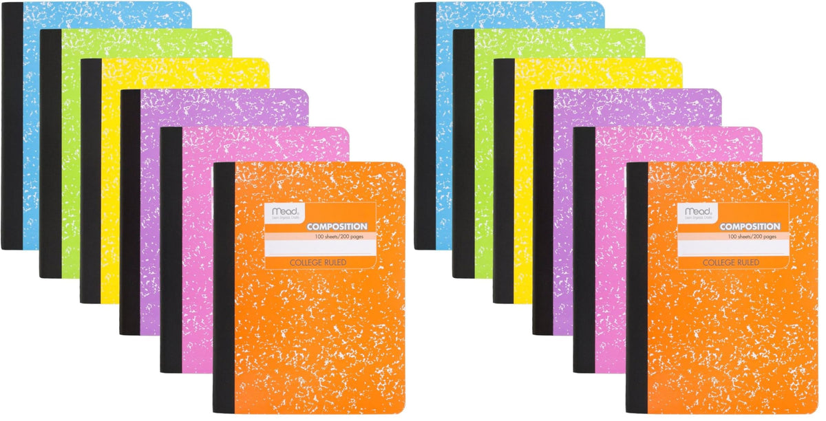 Mead Composition Notebook, Wide Ruled 7.5" x 9.75" Paper, 100 Sheets, Assorted Colors, 6 Pack (950054-ECM)