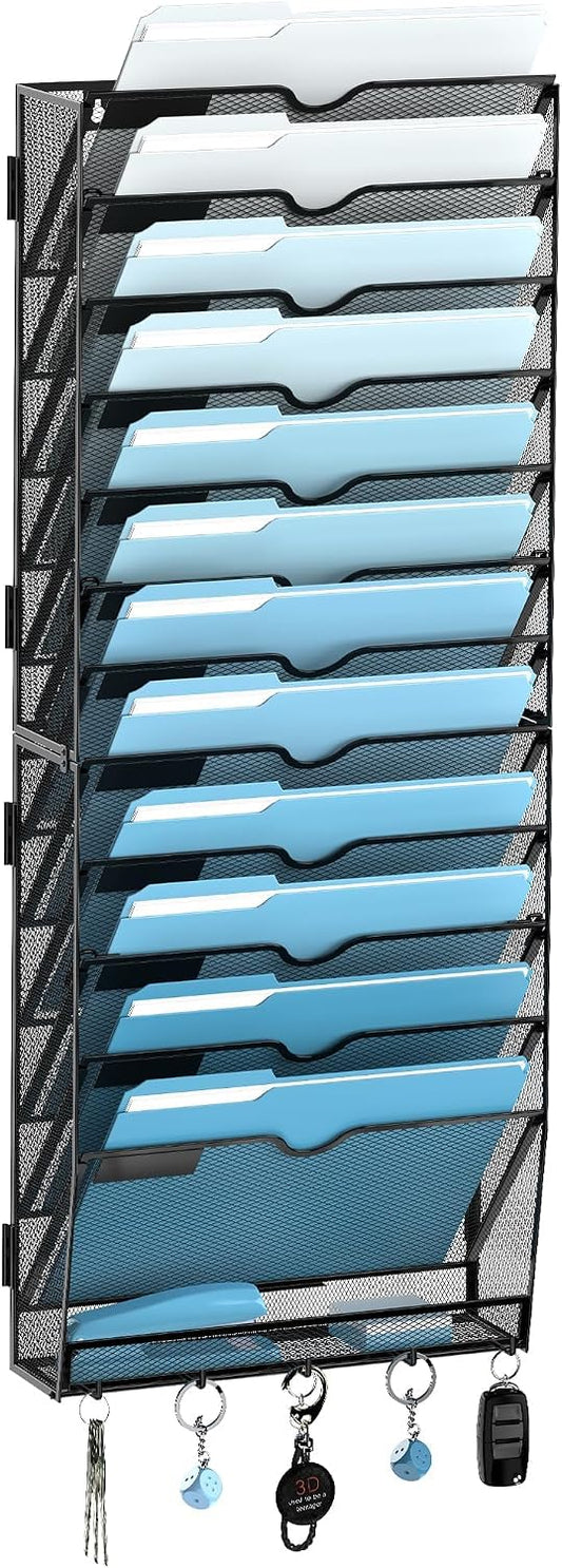13-Tier Hanging Wall File Organizer with Hooks for Office Organization