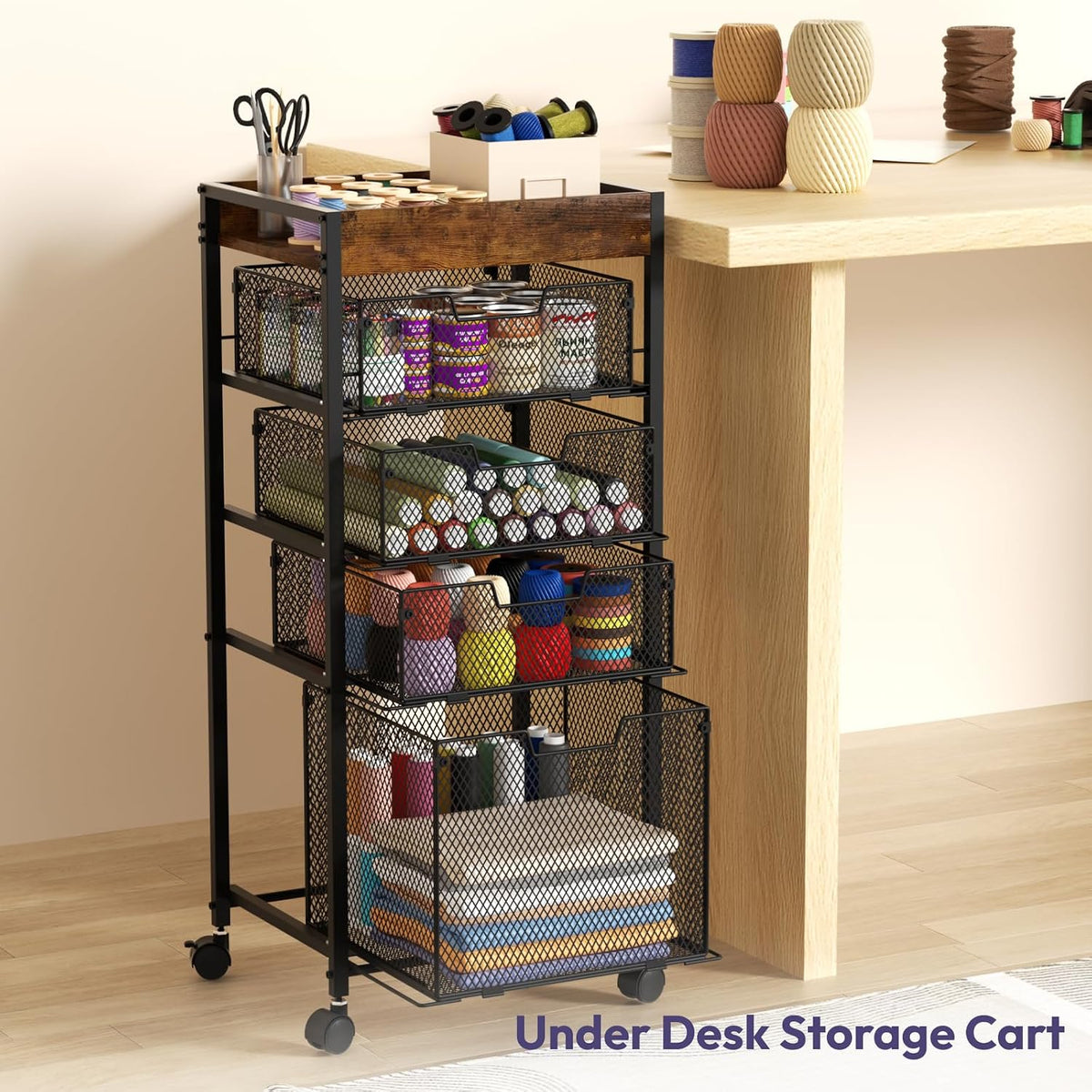 SWTYMIKI Rolling File Cart with Drawers - 5 Tier Art Craft Rolling Organizer Cart - Office Storage &Organization, Mobile Metal File Cabinet for Office and Home Espresso