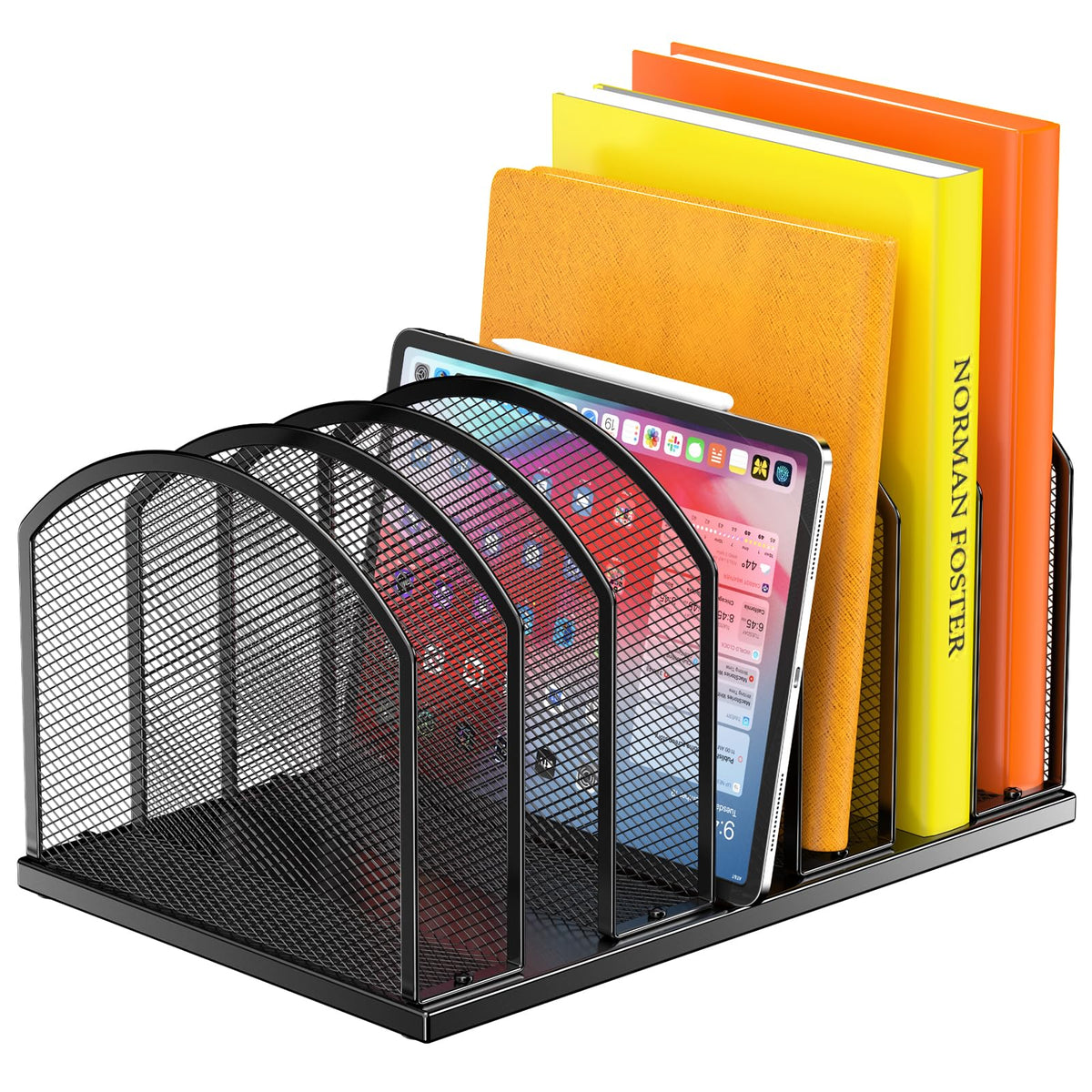 Gawerk 5-Section Vertical Desktop Organizer, 5-Section Mesh File Folder Stand Sorter for Office Home Classroom Organization