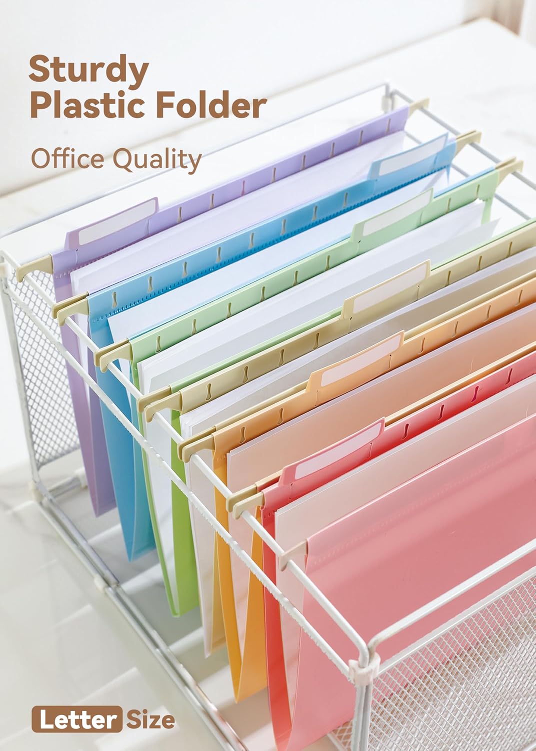 SortRax Plastic Hanging File Folders, Letter Size, Tear-Resistant, Pastel