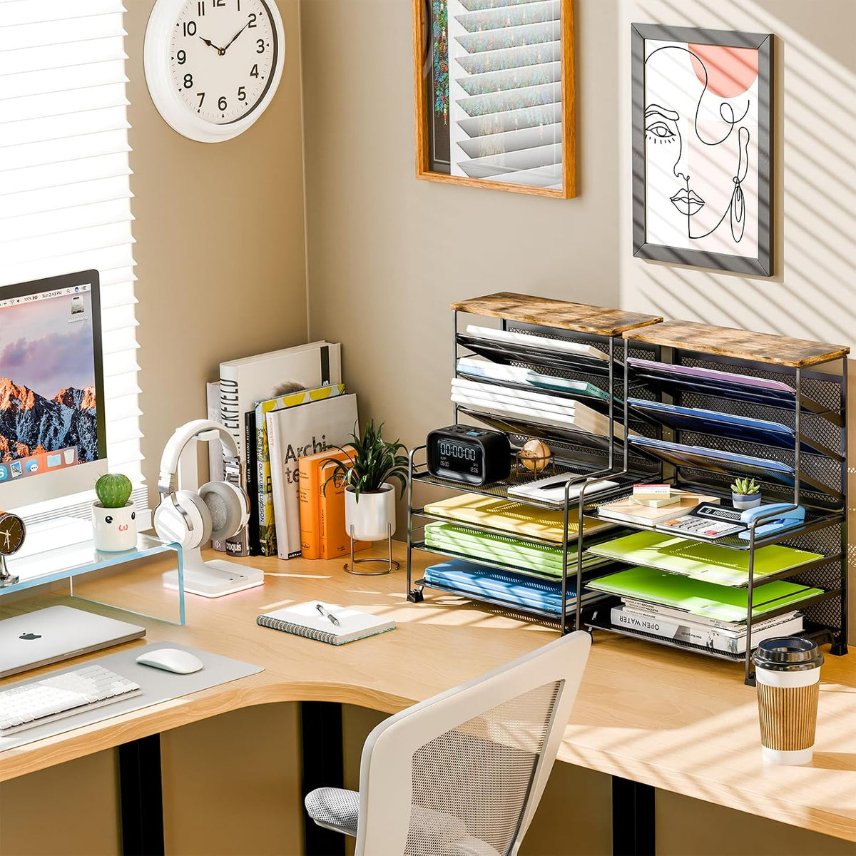 Simple Trending 8-Tier Desk File Organizer for Office, Home or School, Black