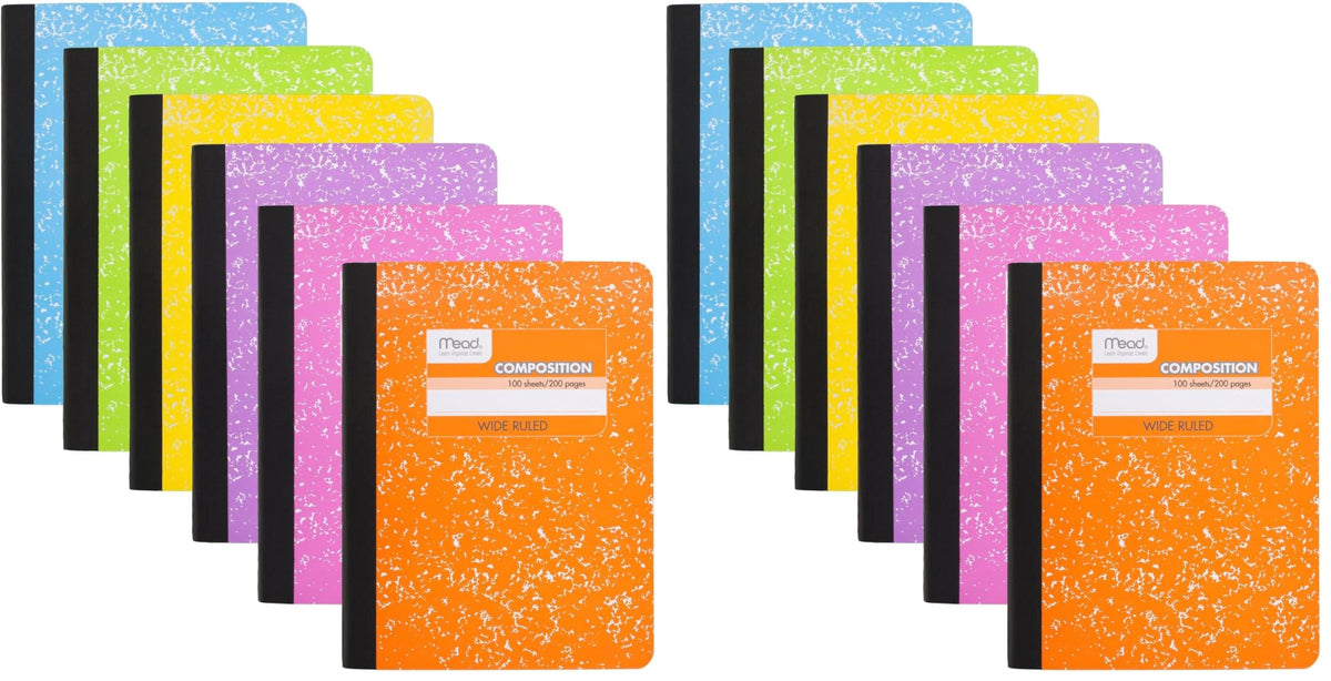 Mead Composition Notebook, Wide Ruled 7.5" x 9.75" Paper, 100 Sheets, Assorted Colors, 6 Pack (950054-ECM)
