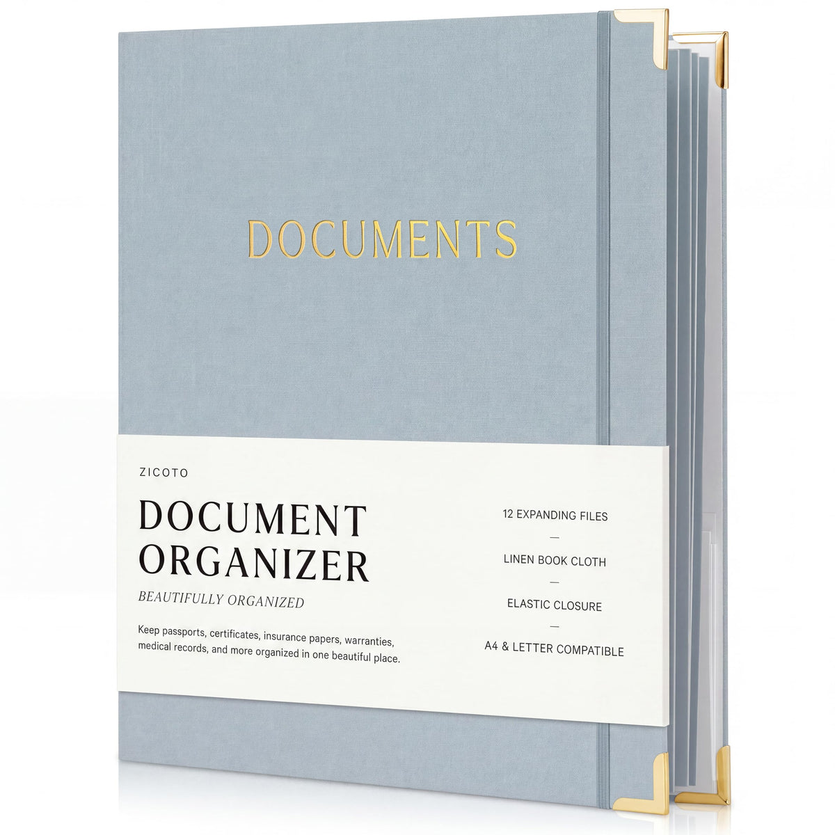 Important Document Organizer Set with Folders - Complete Linen Ring Binder