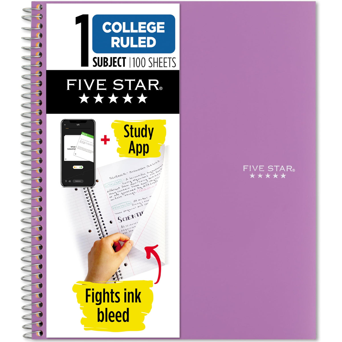 Five Star Spiral Notebook + Study App, 1 Subject, College Ruled Paper, 8.5" x 11", 100 Sheets, Blue (Color May Vary) (72565)