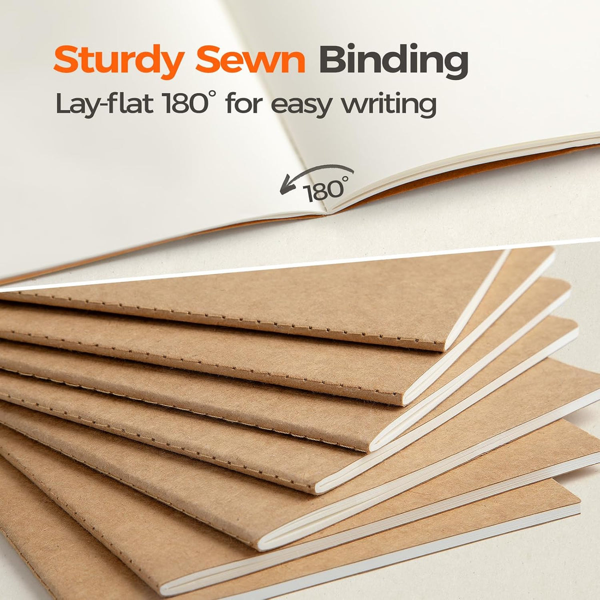 5 Pack Blank Kraft Notebooks A5, Unlined Composition Journals, 60 Pages
