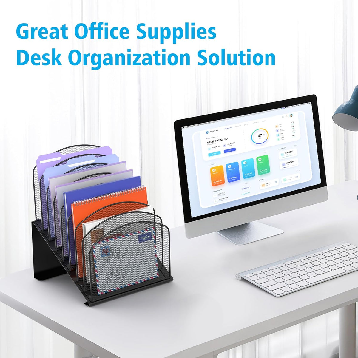 Delifox Inclined Desk File Organizer, 8-Section, Black