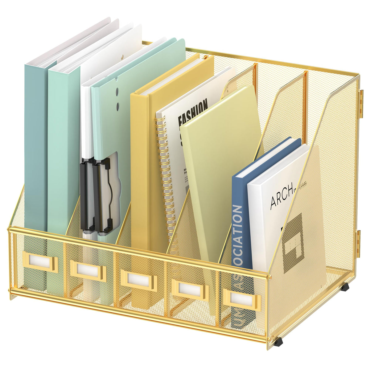 SUPEASY Desk Organizers Metal Desk Magazine File Holder with 5 Vertical Compartments Rack File Organizer for Office Desktop, Classroom, Home Workspace, Black