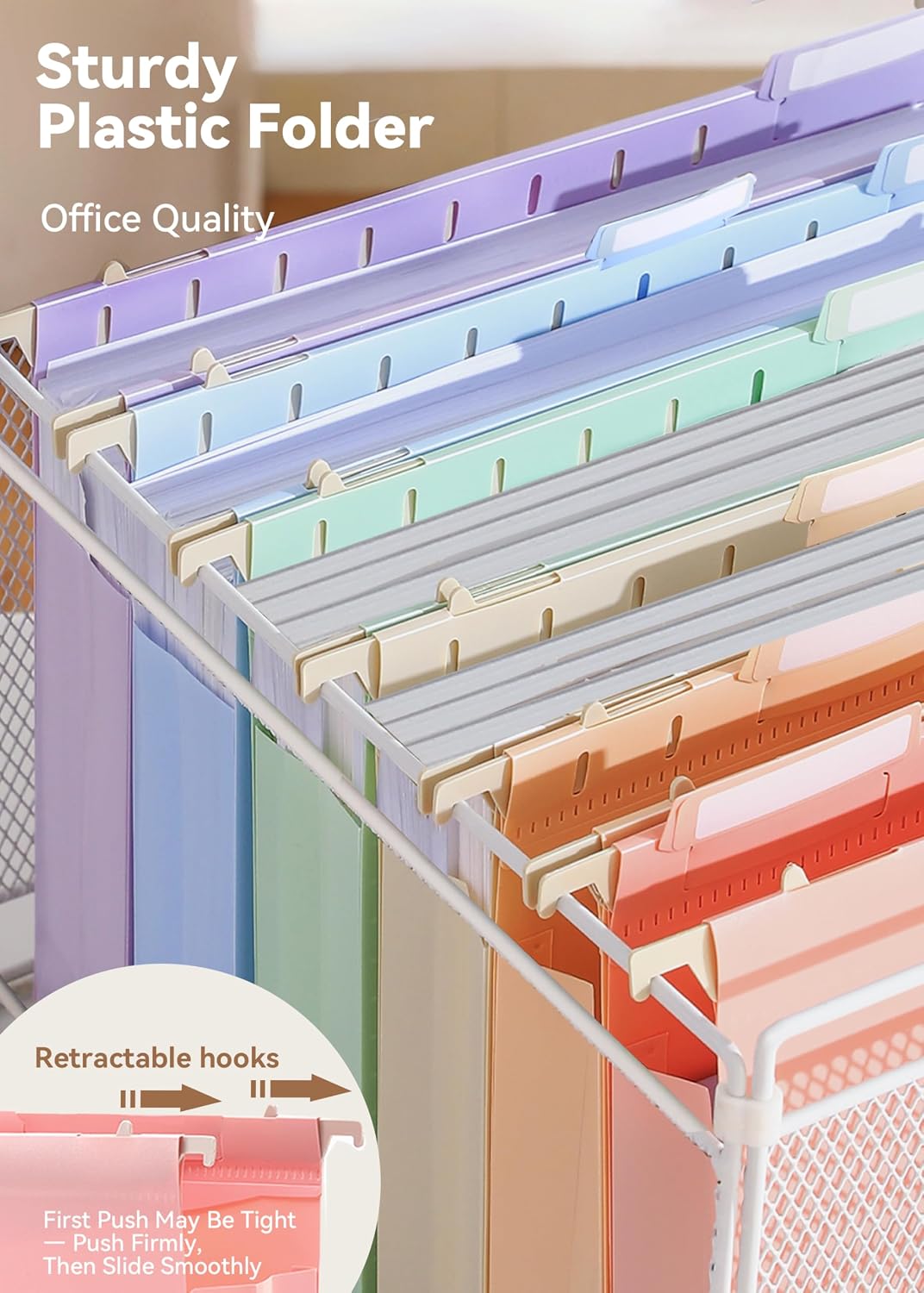 SortRax Plastic Hanging File Folders, 2" Expansion, Letter Size, Pastel