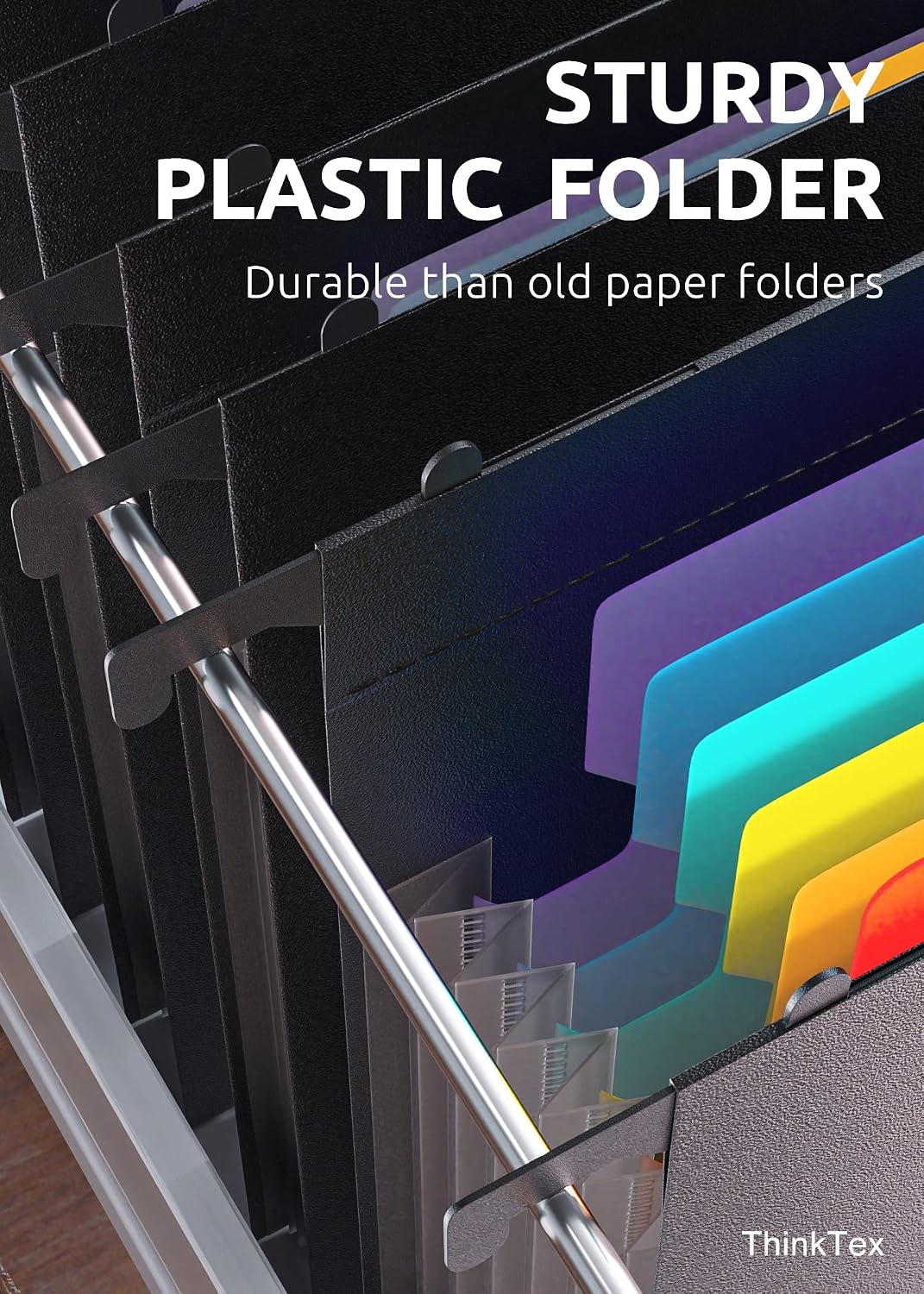 ThinkTex Plastic Expanding Hanging File Folders, 7 * 1.2" Accordion Pockets