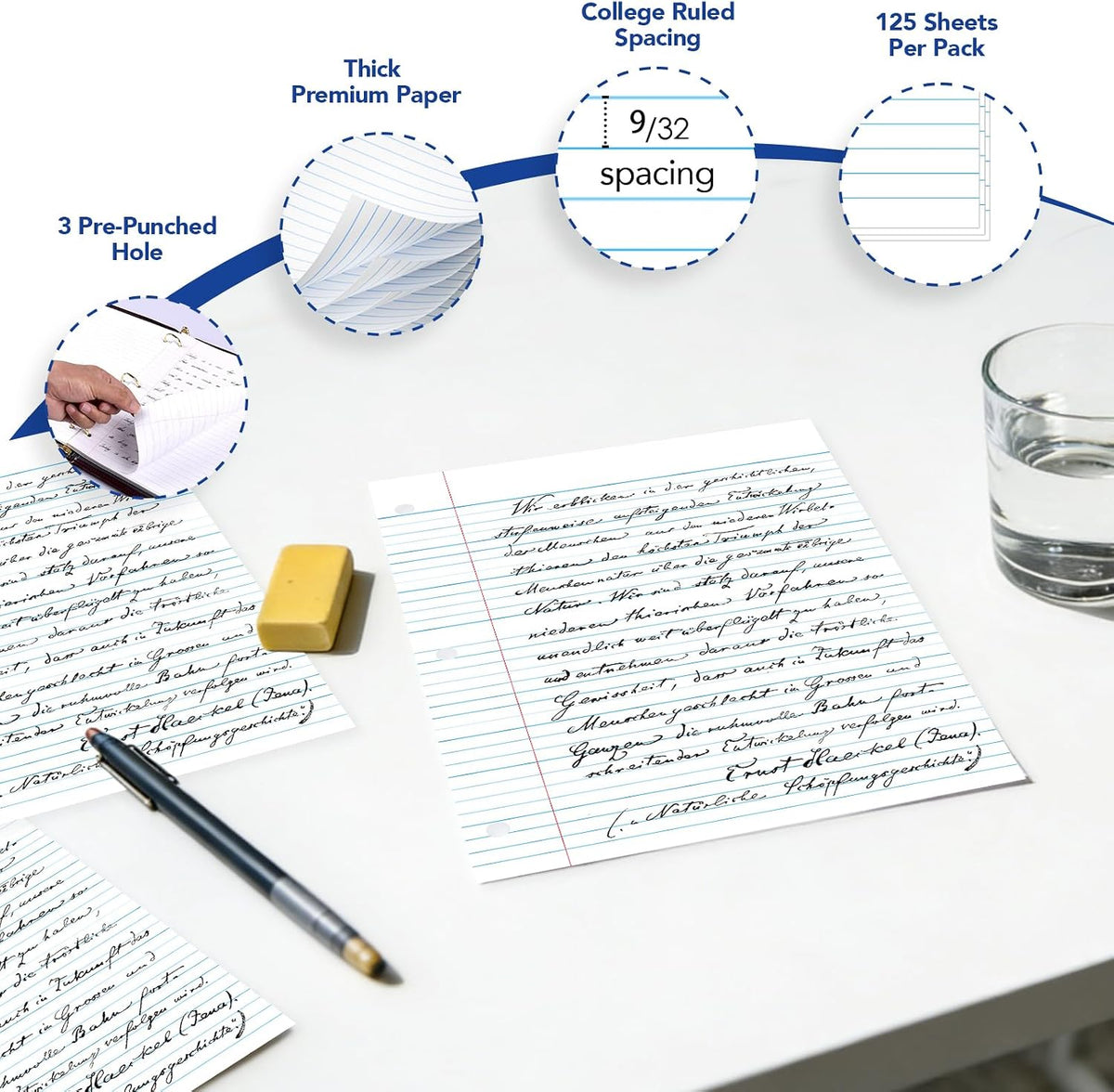 Kaisa Notebook Paper Bulk Wholesale Available 3 Pack Notebook Paper College Ruled 3-Hole Punched Loose Leaf Paper 8x10.5 Filler Paper for 3-Ring Binder, 150 Sheets/Pack (3 Pack-college)